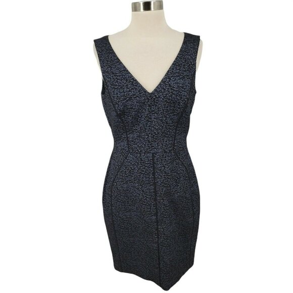 Etcerera Jacquard Textured V-Neck Sleeveless Dress Metallic Blue Black sz 6 NWT - Picture 1 of 11